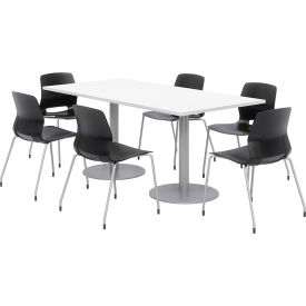 Table & Chair Set, 72"Lx36"W, White Table With Black Chairs