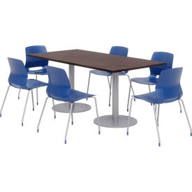 Table & Chair Set, 72"Lx36"W, Espresso Table With Navy Chairs