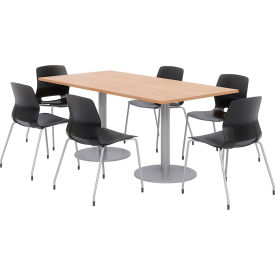 Dining Table & Chair Set, 72"Lx36"W, Maple Table With Black Chairs