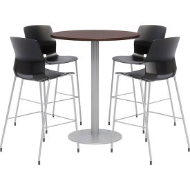 36" Round Bistro Table & 4 Barstool Set, Espresso Table With Black Stools