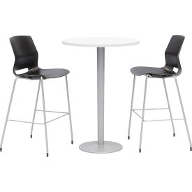 30" Round Bistro Table & 2 Barstool Set, White Table With Black Stools
