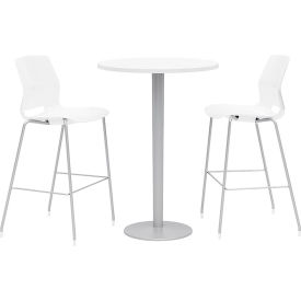 30" Round Bistro Table & 2 Barstool Set - Designer White Table Top with White Stools