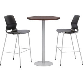 20-1/2" Round Bistro Table & 2 Barstool Set, Espresso Table With Black Stools