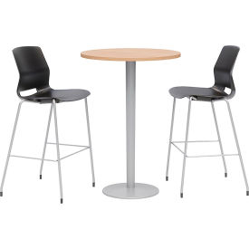 20-1/2" Round Bistro Table & 2 Barstool Set, Maple Table With Black Stools
