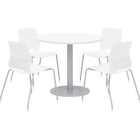 42" Round Table & Chair Set - Designer White Table Top with White Chairs
