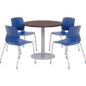 36" Round Dining Table & Chair Set, Espresso Table With Navy Chairs