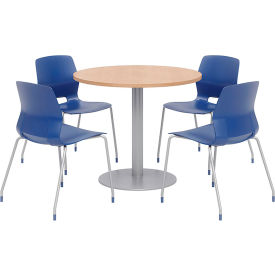 36" Round Dining Table & Chair Set, Maple Table With Navy Chairs