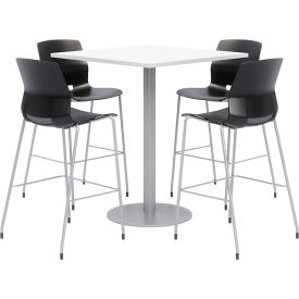 36" Square Bistro Table & 4 Barstool Set, White Table With Black Stools