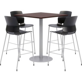 36" Square Bistro Table & 4 Barstool Set, Espresso Table With Black Stools