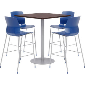 36" Square Bistro Table & 4 Barstool Set, Espresso Table With Navy Stools