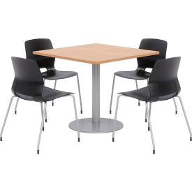42" Square Table & 4 Chair Set, Maple Table With Black Chairs