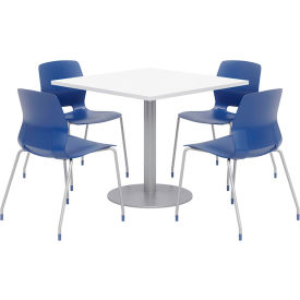 36" Dining Table & 4 Chair Set, White Table With Navy Chairs