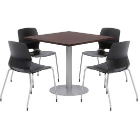 36" Dining Table & 4 Chair Set, Espresso Table With Black Chairs