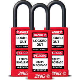 RecycLock Safety Padlock, Keyed Alike, 1-1/2" Shackle, 3" Long Body, Red, 3 Pack