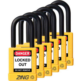 RecycLock Safety Padlock, Keyed Alike, 1-1/2" Shackle, 1-3/4" Body, Yellow, 6 Pack