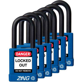 RecycLock Safety Padlock, Keyed Alike, 1-1/2" Shackle, 1-3/4" Body, Blue, 6 Pack