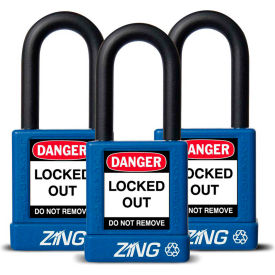 RecycLock Safety Padlock, Keyed Alike, 1-1/2" Shackle, 1-3/4" Body, Blue, 3 Pack