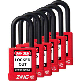 RecycLock Safety Padlock, Keyed Alike, 1-1/2" Shackle, 1-3/4" Body, Red, 6 Pack