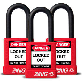 RecycLock Safety Padlock, Keyed Alike, 1-1/2" Shackle, 1-3/4" Body, Red, 3 Pack