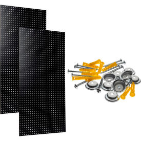 High Density Fiberboard Pegboards w/Mounting Hardware, 24" x 42", Black, Set of 2