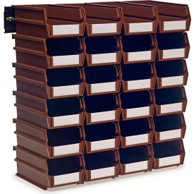 LocBin Wall Storage with 24 Bins & 24 Rails, 7-3/8"Lx4-1/8"Wx3"H, Brown, Polypropylene