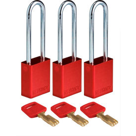 ALU-RED-76ST-KA3PK SafeKey Lockout Padlock Aluminum 3" Steel Shackle Keyed Alike