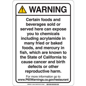 150440 Prop 65 Regulatory Sign Restaurant 14" x 10" Polystyrene Black on White
