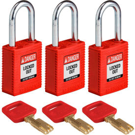 NYL-RED-38ST-KA3PK SafeKey Lockout Padlock Nylon 1.5" Steel Shackle Keyed Alike