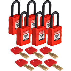 NYL-RED-38PL-KD6PK SafeKey Lockout Padlock Nylon 1.5" Plastic Shackle Different