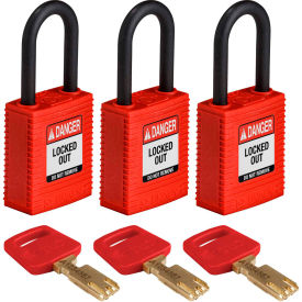 NYL-RED-38PL-KA3PK SafeKey Lockout Padlock Nylon 1.5" Plastic Shackle Keyed Alike