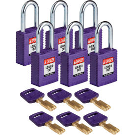 NYL-PRP-38ST-KA6PK SafeKey Lockout Padlock Nylon 1.5" Steel Shackle Keyed Alike