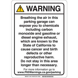 150472 Prop 65 Regulatory Sign Parking Garage 10" x 7" Aluminum Black on White