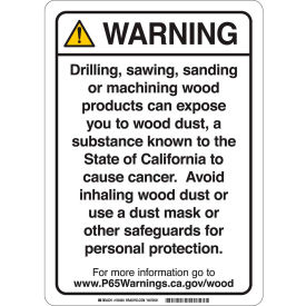 Prop 65 Regulatory Sign Wood Working 10" x 7" Polystyrene Black on White