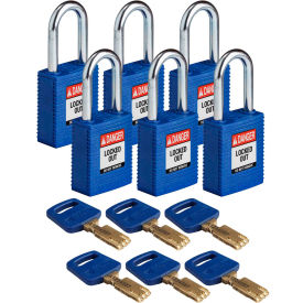 NYL-BLU-38ST-KA6PK SafeKey Lockout Padlock Nylon 1.5" Steel Shackle Keyed Alike