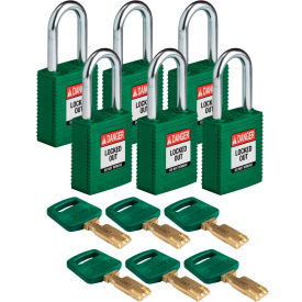 NYL-GRN-38ST-KA6PK SafeKey Lockout Padlock Nylon 1.5" Steel Shackle Keyed Alike