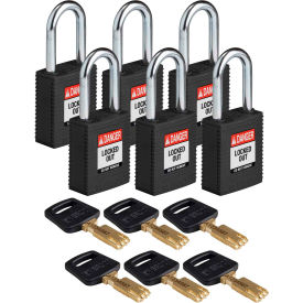 NYL-BLK-38ST-KA6PK SafeKey Lockout Padlock Nylon 1.5" Steel Shackle Keyed Alike