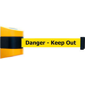 Magnetic Retractable Belt Barrier, 15' Yellow "Danger" Belt, Yellow Case