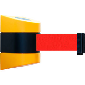Magnetic Retractable Belt Barrier, 15' Red Belt, Yellow Case