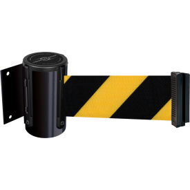 Magnetic Retractable Belt Barrier, 7-1/2' Black/Yellow Belt, Black Case