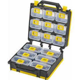 Bin Compartment Case - 2 Sided, 15 Locking Bins, 26"L x 12"W x 3"H - Black/Yellow