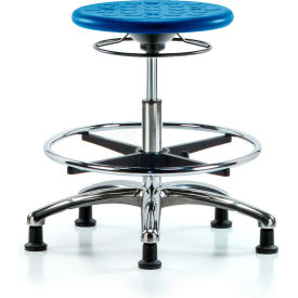 Cleanroom Stool with Glides and Footring - Medium Bench Height - Blue