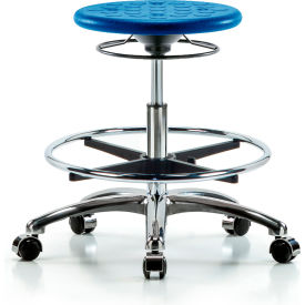 Cleanroom Stool with Casters and Footring - Medium Bench Height - Blue