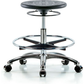 Cleanroom Stool with Casters and Footring - Medium Bench Height - Black