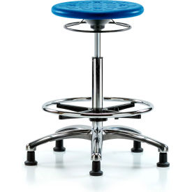 Cleanroom Stool with Glides and Footring - High Bench Height - Blue