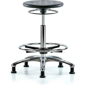 Cleanroom Stool with Glides and Footring - High Bench Height - Black