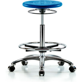 Cleanroom Stool with Casters and Footring - High Bench Height - Blue