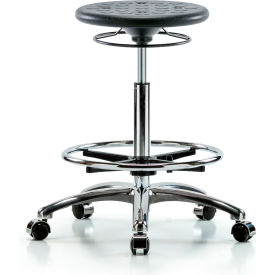 Cleanroom Stool with Casters and Footring - High Bench Height - Black