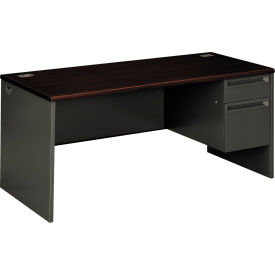 Right Pedestal Desk - 66"W x 30"D x 29-1/2"H - Mahogany/Charcoal