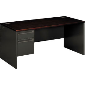 Left Pedestal Desk - 66"W x 30"D x 29-1/2"H - Mahogany/Charcoal