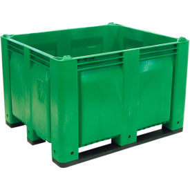Solid Wall Pallet Container, Long Side Runners, 48"L x 40"W x 31"H, 1500 lb Cap, Green